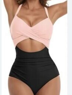 Amazon 1pc Swimsuit High Waist Wrap Top Sz 2X